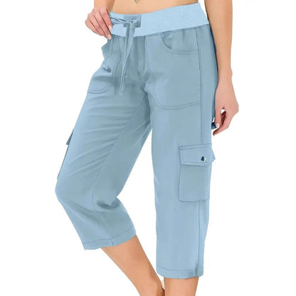 ✨  Vente chaude 49% de rabais 💖Pantalon cargo 3/4 taille haute uni pour femme avec cordon de serrage