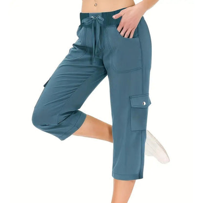 ✨  Vente chaude 49% de rabais 💖Pantalon cargo 3/4 taille haute uni pour femme avec cordon de serrage