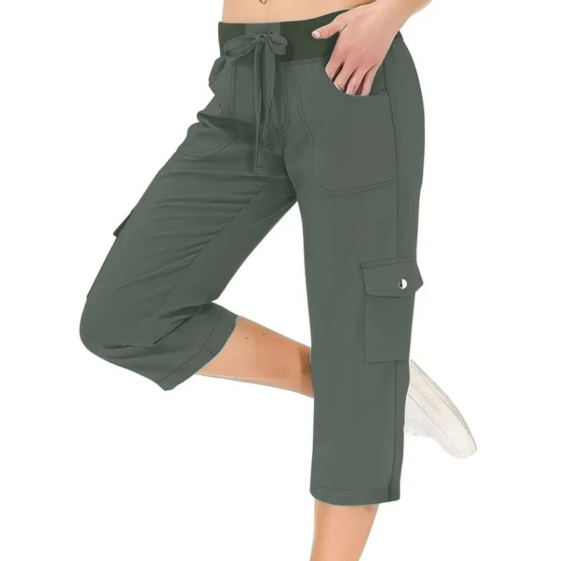 ✨  Vente chaude 49% de rabais 💖Pantalon cargo 3/4 taille haute uni pour femme avec cordon de serrage