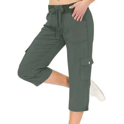 ✨  Vente chaude 49% de rabais 💖Pantalon cargo 3/4 taille haute uni pour femme avec cordon de serrage