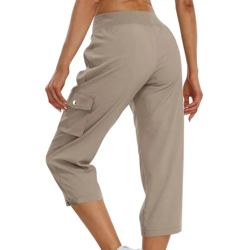 ✨  Vente chaude 49% de rabais 💖Pantalon cargo 3/4 taille haute uni pour femme avec cordon de serrage