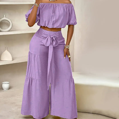 💎 58% SUR L'ENSEMBLE ÉPAULES NUES & PANTALON LARGE ! 💎 Taille Haute, Manches Bouffantes & Style Élégant ✨