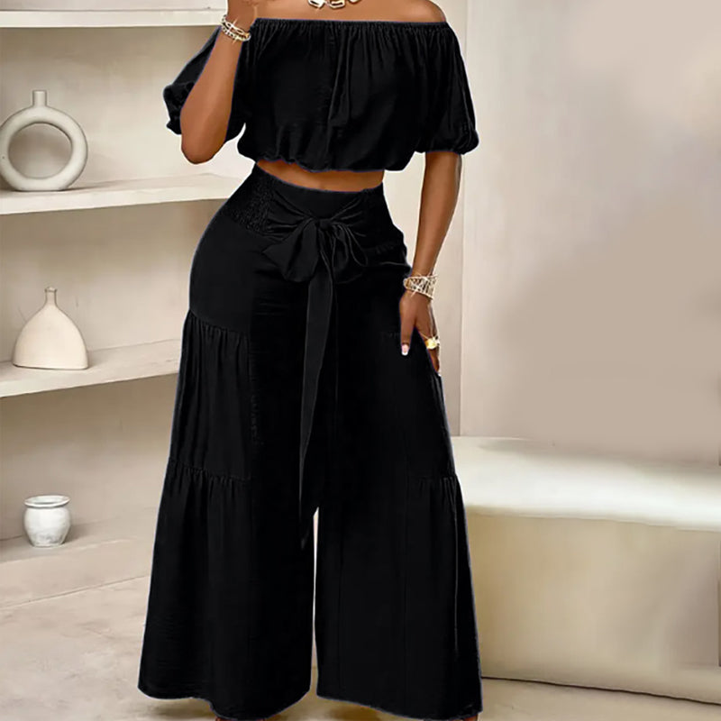 💎 58% SUR L'ENSEMBLE ÉPAULES NUES & PANTALON LARGE ! 💎 Taille Haute, Manches Bouffantes & Style Élégant ✨
