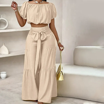 💎 58% SUR L'ENSEMBLE ÉPAULES NUES & PANTALON LARGE ! 💎 Taille Haute, Manches Bouffantes & Style Élégant ✨