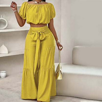 💎 58% SUR L'ENSEMBLE ÉPAULES NUES & PANTALON LARGE ! 💎 Taille Haute, Manches Bouffantes & Style Élégant ✨