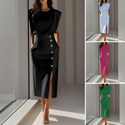 👗 Robe midi fendue élégante pour femme 🌸 Tissu fluide & coupe flatteuse – Parfaite pour les journées ensoleillées ou les soirées estivales 💃