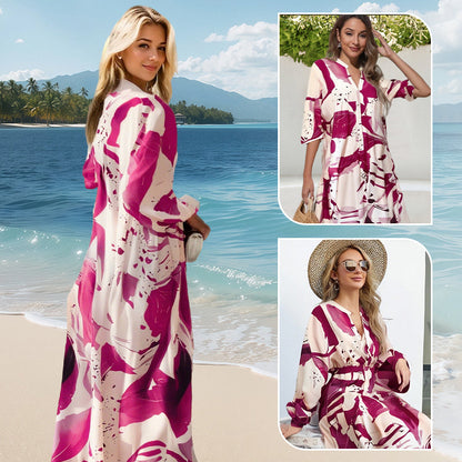 ✨Robe Longue Col V Femme ✅ Imprimé Floral Abstrait & Tissu Fluide | Élégante pour l’Été 🌸 -50% AUJOURD’HUI 🔥