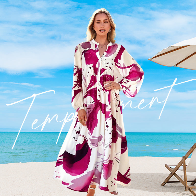 ✨Robe Longue Col V Femme ✅ Imprimé Floral Abstrait & Tissu Fluide | Élégante pour l’Été 🌸 -50% AUJOURD’HUI 🔥