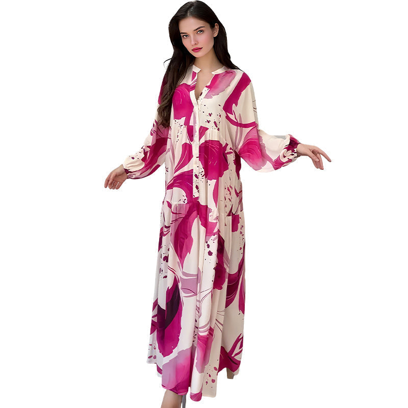 ✨Robe Longue Col V Femme ✅ Imprimé Floral Abstrait & Tissu Fluide | Élégante pour l’Été 🌸 -50% AUJOURD’HUI 🔥