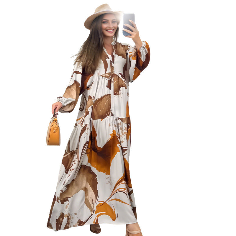 ✨Robe Longue Col V Femme ✅ Imprimé Floral Abstrait & Tissu Fluide | Élégante pour l’Été 🌸 -50% AUJOURD’HUI 🔥