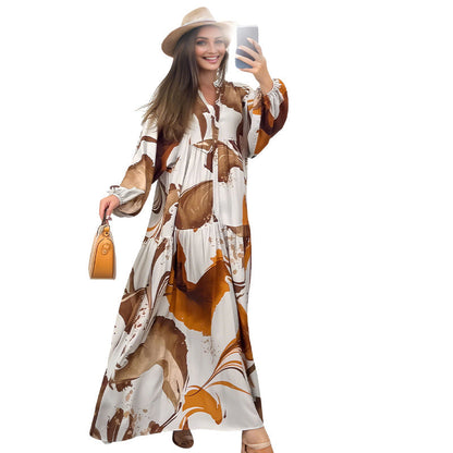 ✨Robe Longue Col V Femme ✅ Imprimé Floral Abstrait & Tissu Fluide | Élégante pour l’Été 🌸 -50% AUJOURD’HUI 🔥