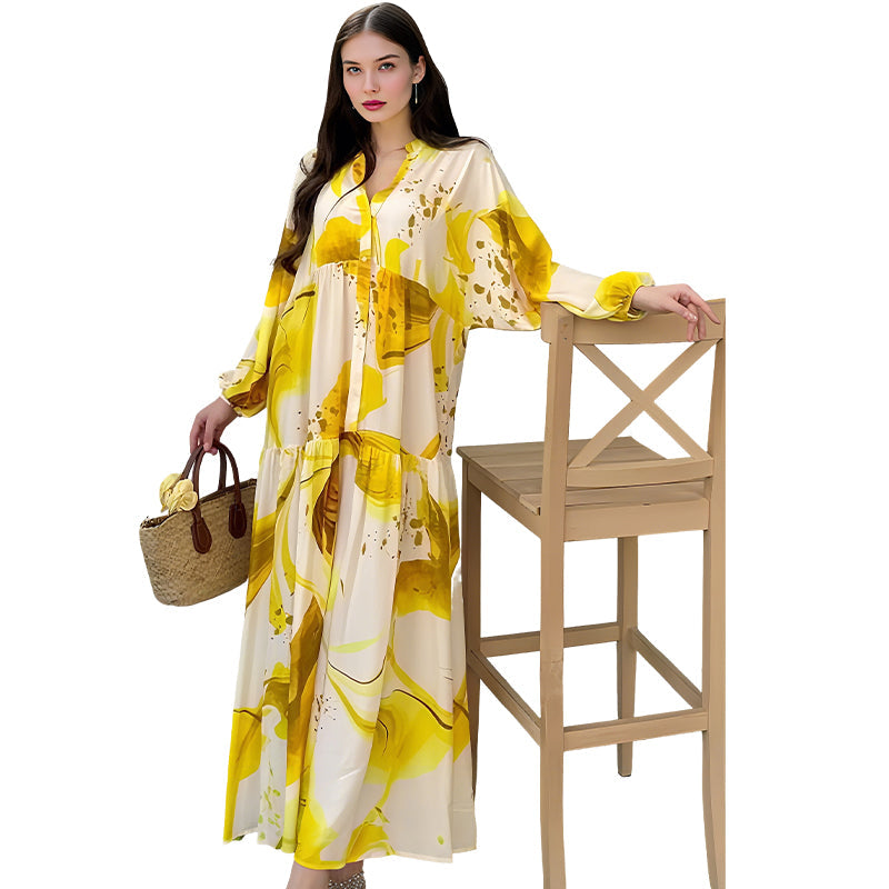 ✨Robe Longue Col V Femme ✅ Imprimé Floral Abstrait & Tissu Fluide | Élégante pour l’Été 🌸 -50% AUJOURD’HUI 🔥