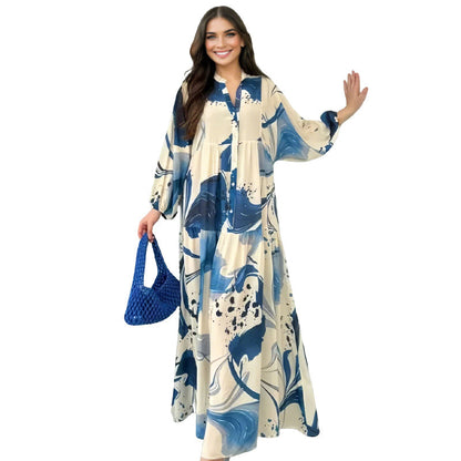 ✨Robe Longue Col V Femme ✅ Imprimé Floral Abstrait & Tissu Fluide | Élégante pour l’Été 🌸 -50% AUJOURD’HUI 🔥