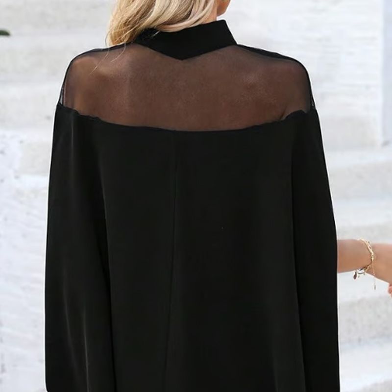 💥🦇 PROMO LIMITÉE -50% ! Chemisier Chauve-Souris à Col Haut pour Femme — Détail Transparent, Coupe Ample ✨