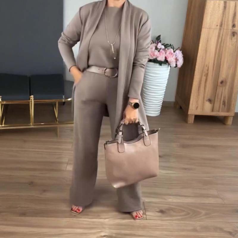 🎁 -50% AUJOURD'HUI + LIVRAISON GRATUITE 👇Ensemble 3 pièces élégant comprenant un cardigan long, un haut et un pantalon🔥