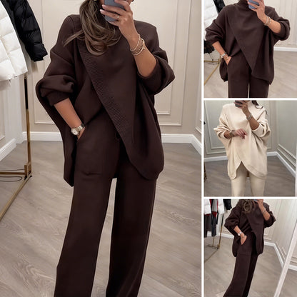 🔥 59 % DE RÉDUCTION ! NOUVEAU ! Ensemble 2 pièces femme – Pull asymétrique + pantalon large, coupe ample et tissu doux, ultra confortable 👚✨ ✅ Livraison gratuite