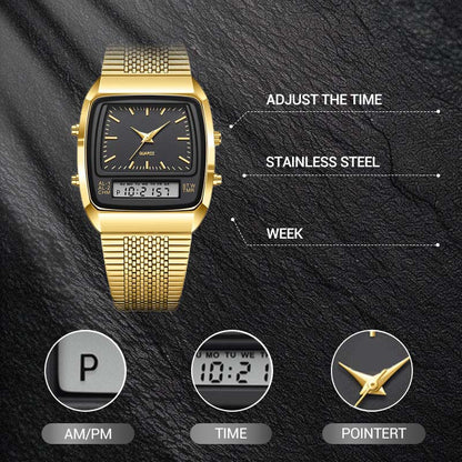 ⌚ 60% DE RÉDUCTION ! ✨ Montre Rétro Carrée Multifonction – Double Affichage, Design Intemporel & Confortable au Quotidien 🔋