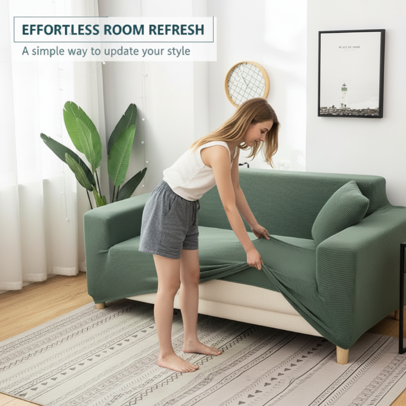 🛋️ 50% DE RÉDUCTION! 🧵 Housse de Canapé Extensible en Maille Jacquard – Anti-Dérapante, Douce & Ajustement Universel 🏠