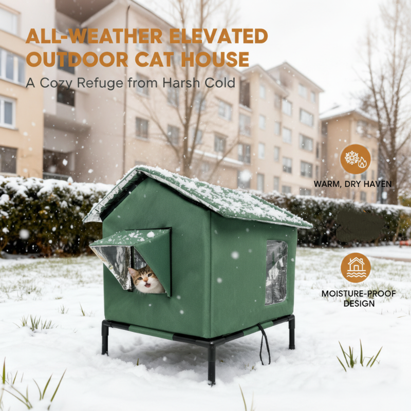Maison pour Chat d’Extérieur ✅ Imperméable & Surélevée | Isolante et Pliable 🐱 -53% AUJOURD’HUI 🔥