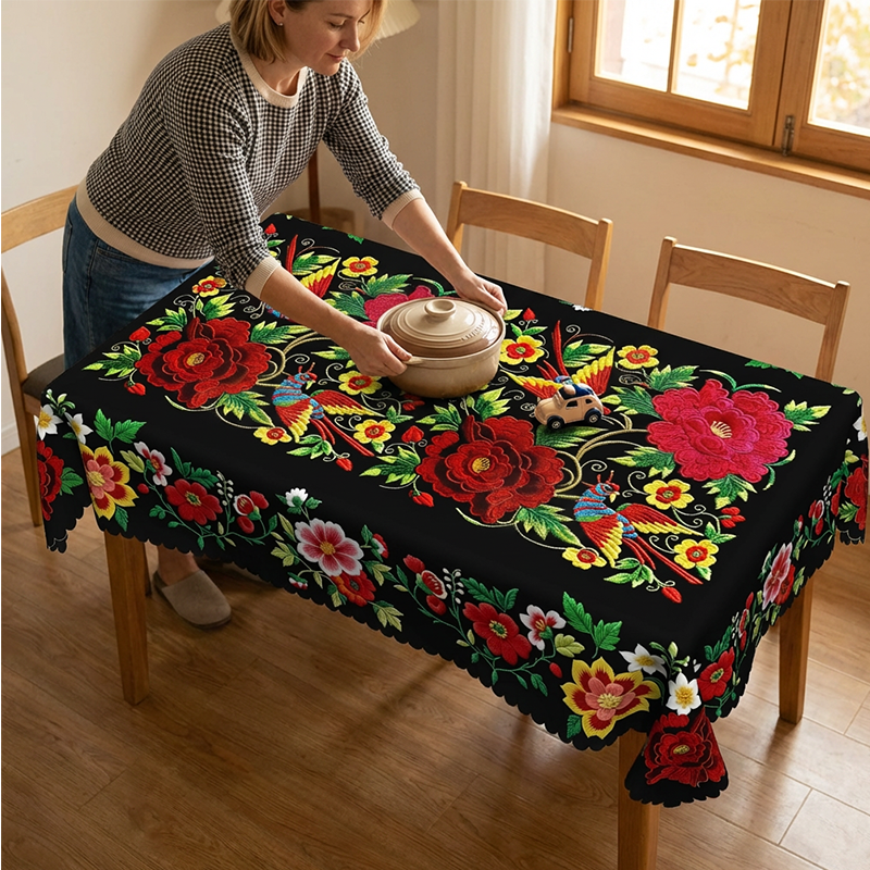 ⏳Spécial à durée limitée⏰Nappe mexicaine à fleurs avec bord festonné🏵️