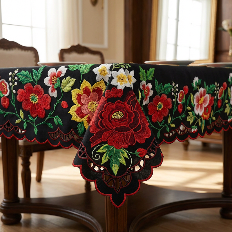 ⏳Spécial à durée limitée⏰Nappe mexicaine à fleurs avec bord festonné🏵️
