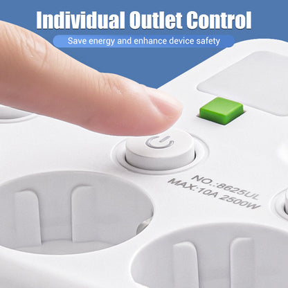 🔌 Adaptateur Prise EU 4-en-1 avec Interrupteurs Indépendants & Veilleuse Intégrée