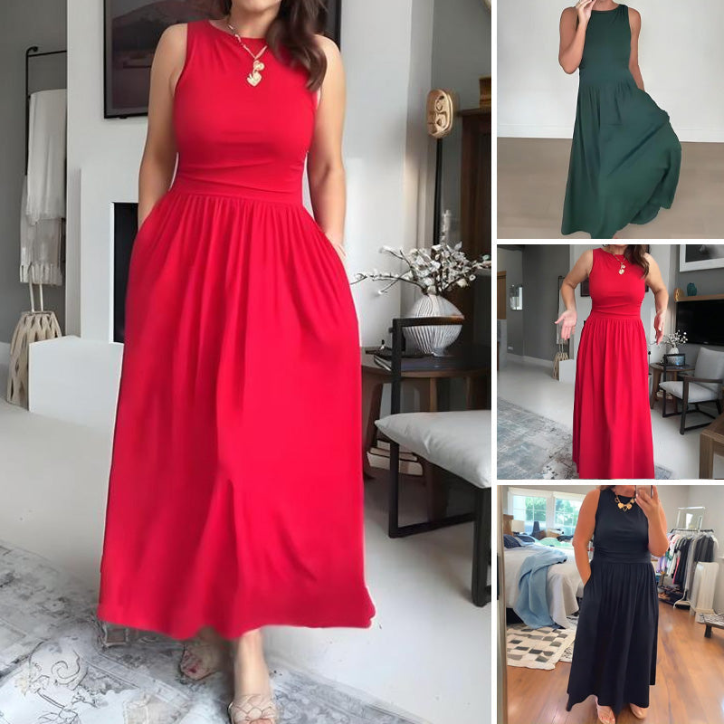 📢📢54 % de réduction !! ⏰Robe longue élégante à col rond pour femme 👗