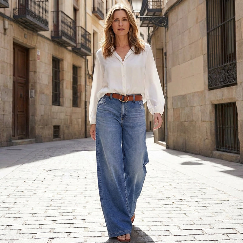 👖59 % de réduction + livraison gratuite✨ Jean vintage taille haute à jambes larges pour femme