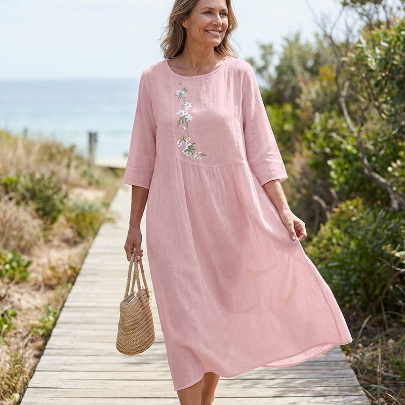 ✨ 2026 Nouveauté | Robe Midi Brodée Décontractée | Chic Quotidien 🌸