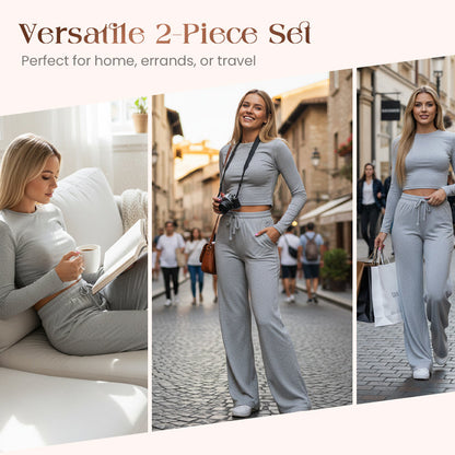👚 50% DE RÉDUCTION! 💃 Ensemble Deux Pièces Décontracté pour Femme – Haut & Pantalon Large, Look Tendance & Confortable au Quotidien 🌸