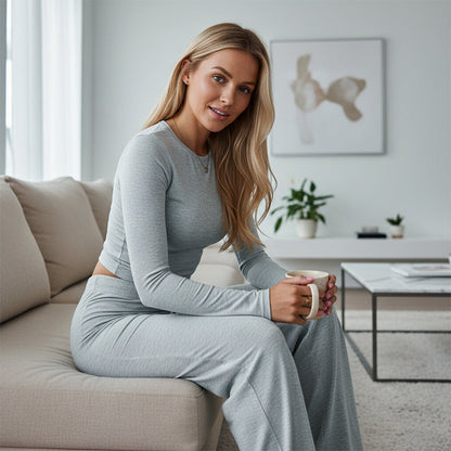 👚 50% DE RÉDUCTION! 💃 Ensemble Deux Pièces Décontracté pour Femme – Haut & Pantalon Large, Look Tendance & Confortable au Quotidien 🌸