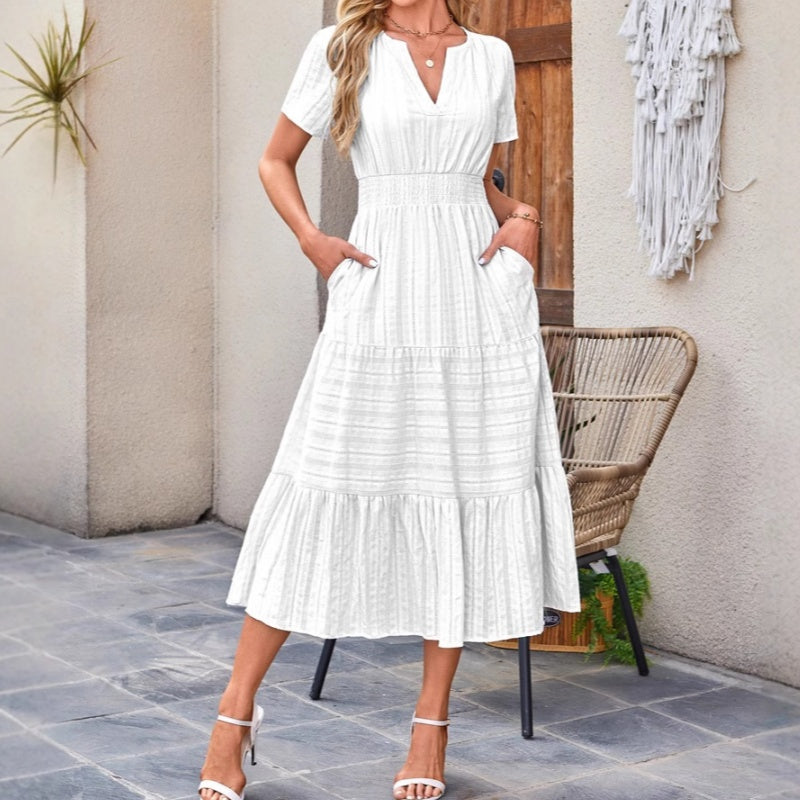 📢📢50 % de réduction !! ⏰Robes longues décontractées à manches courtes et à col en V pour femmes