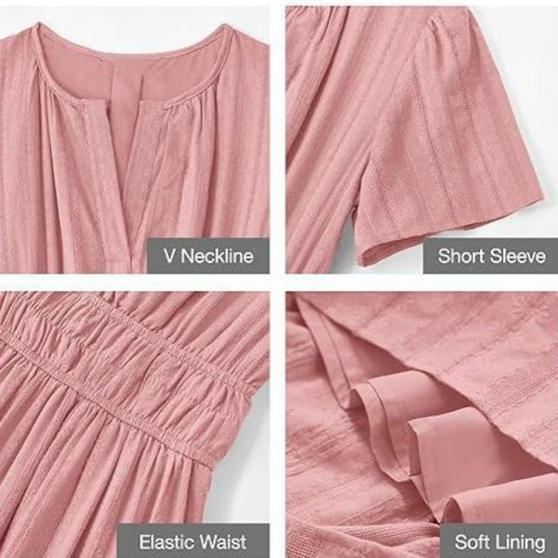 📢📢50 % de réduction !! ⏰Robes longues décontractées à manches courtes et à col en V pour femmes