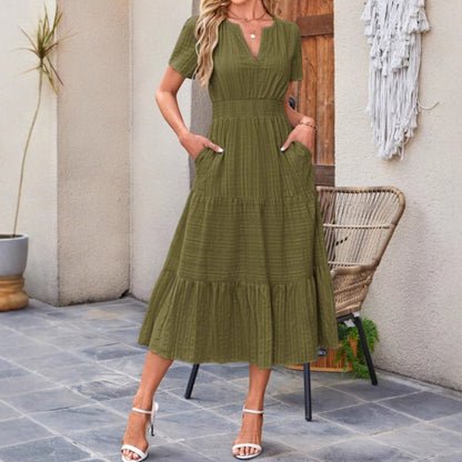 📢📢50 % de réduction !! ⏰Robes longues décontractées à manches courtes et à col en V pour femmes