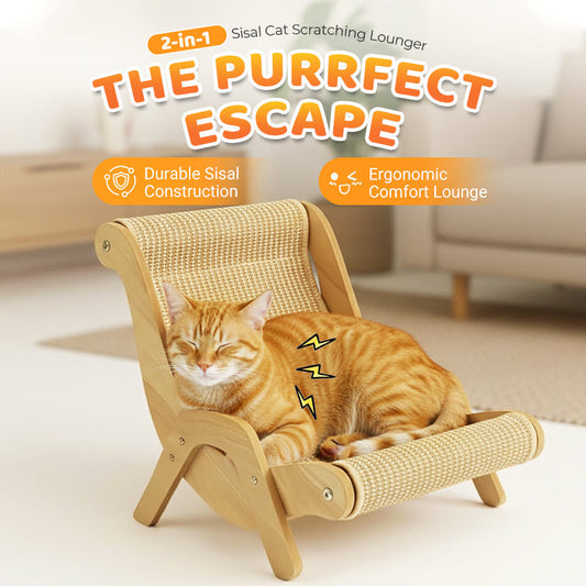 🐱Lettino Tiragraffi 2 in 1 per Gatti  | Struttura in Legno e Sisal Resistente 🛋️ | Design Ergonomico Curvo 💤 | Protegge i Tuoi Mobili ✨