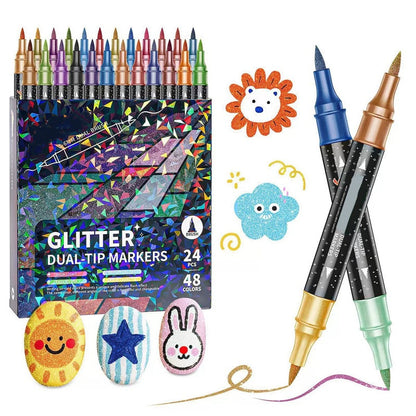 ✨ Nouveauté 2026 | 24 Marqueurs Pailletés Double-Pointe | Illuminez Vos Créations 🎨【-60%】