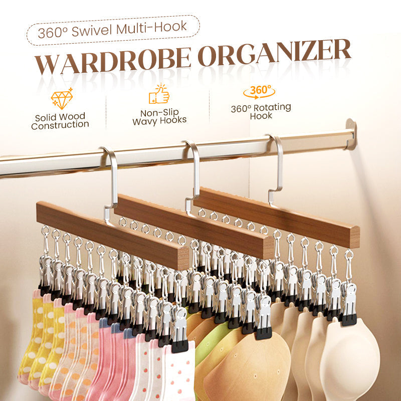 🔈🔈GRANDE SOLDES 2026 - 60 % DE RÉDUCTION🧺📎Organisateur de penderie pivotant à 360° avec crochets multiples