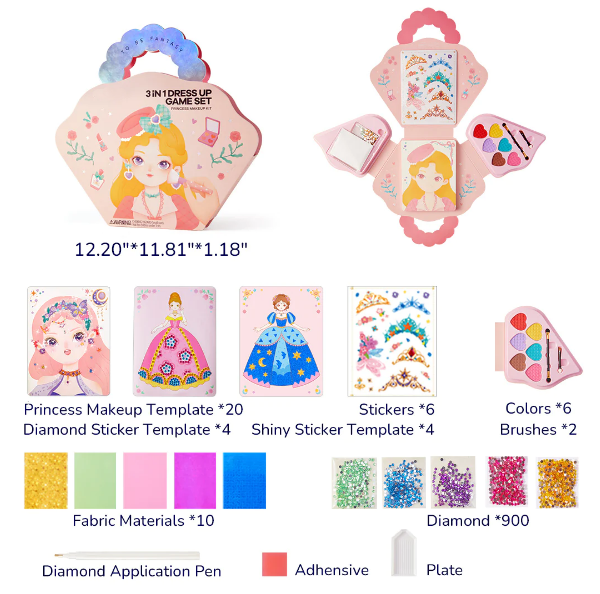 📢📢50% DE RÉDUCTION !! ⏰Ensemble de jeu d'habillage et de maquillage de princesse fantastique 3 en 1