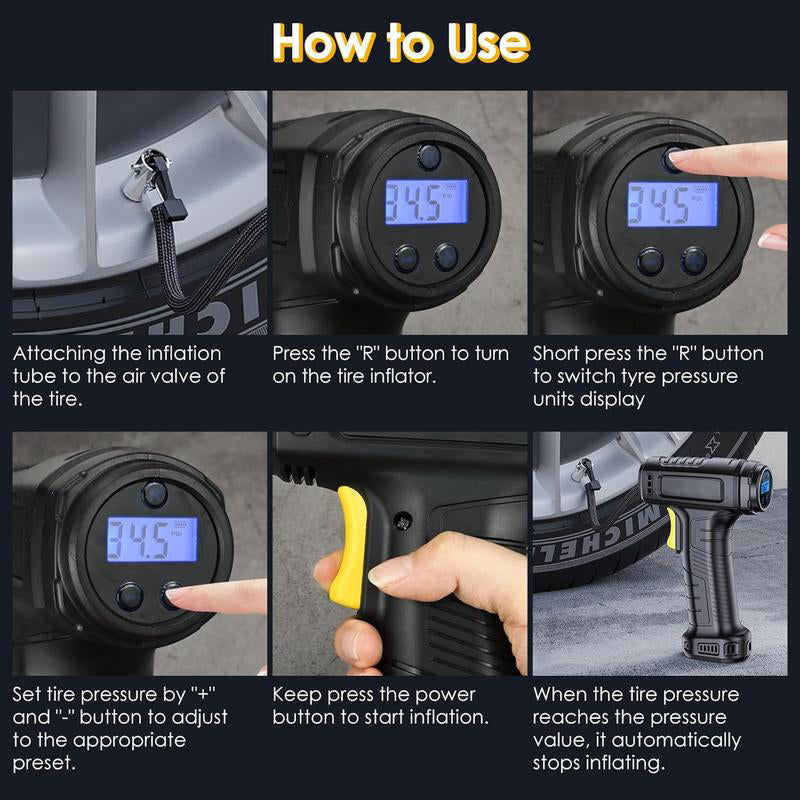 💎 55% DE RÉDUCTION + livraison gratuite 💎 Compresseur d’Air Portable Sans Fil avec Affichage Numérique – Gonflage Rapide, Préréglage Intelligent & Lampe LED 🔋🚗
