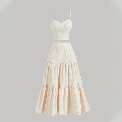 🌼👒🌿 PROMO -50% ! Ensemble Taille Haute Jupe & Top – Style Décontracté Chic, Tissu Froissé Respirant (4 Couleurs, S-2XL)