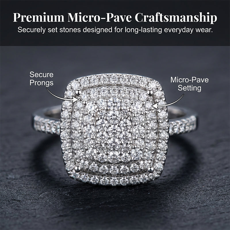 💍 60% DE RÉDUCTION! ✨ Bague Carrée Double Halo Brillante pour Femme – Design Éclatant, Finition Or & Parfaite pour les Occasions Spéciales 🌟