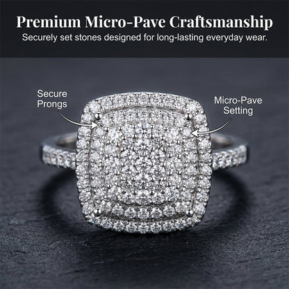 💍 60% DE RÉDUCTION! ✨ Bague Carrée Double Halo Brillante pour Femme – Design Éclatant, Finition Or & Parfaite pour les Occasions Spéciales 🌟
