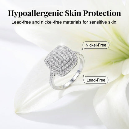💍 60% DE RÉDUCTION! ✨ Bague Carrée Double Halo Brillante pour Femme – Design Éclatant, Finition Or & Parfaite pour les Occasions Spéciales 🌟