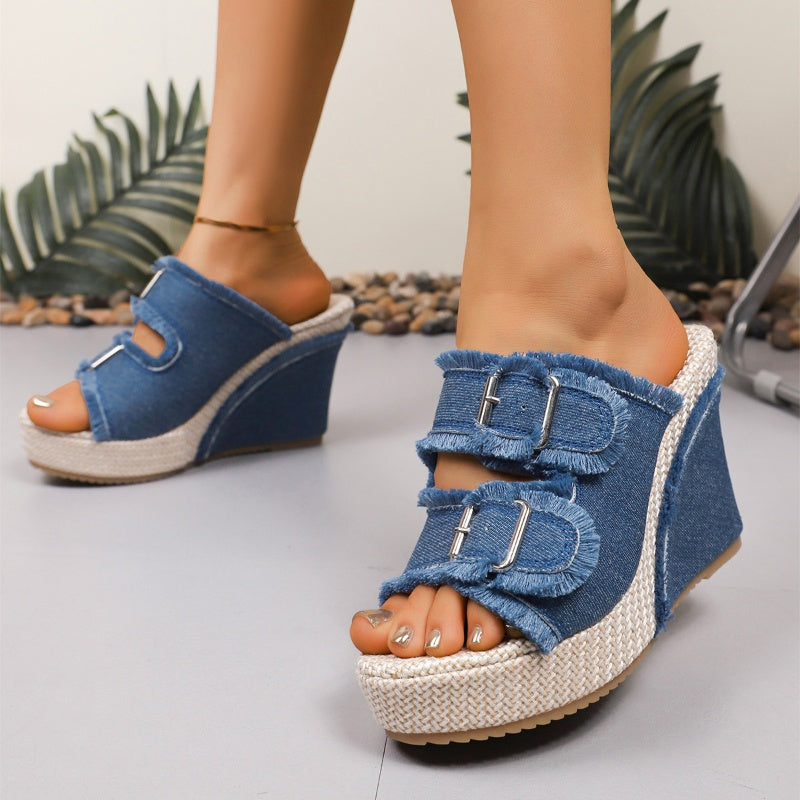 👡 SOLDES D'ÉTÉ 2026 🔥 Sandales compensées décontractées en jean pour femmes