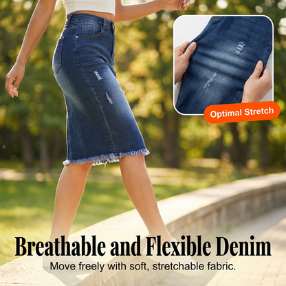 💎 -50% JUPE EN JEAN TAILLE HAUTE ! 💎 Ourlet Effiloché, Coupe A-Line & Denim Stretch – L'Indispensable Vintage