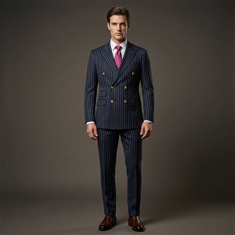 👔👖50 % de réduction + livraison gratuite🔥Offre à durée limitée - Ensemble costume à double boutonnage à fines rayures pour homme