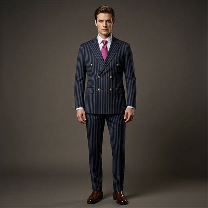 👔👖50 % de réduction + livraison gratuite🔥Offre à durée limitée - Ensemble costume à double boutonnage à fines rayures pour homme
