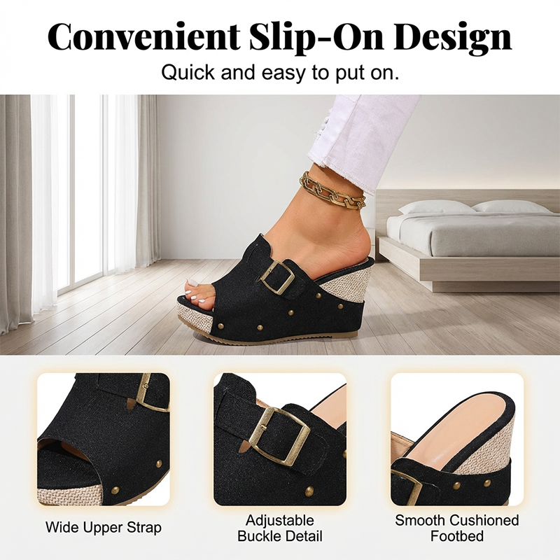 💐60% DE RÉDUCTION ! Sandales à Talon Compensé pour Femmes – Léger & Confortable Toute la Journée 🌸👡【Offre Limitée】