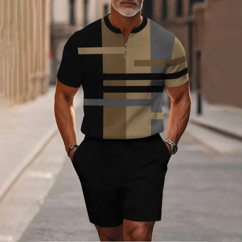🔥50% DE RÉDUCTION !🔥 Ensemble chemise et short à col zippé pour homme