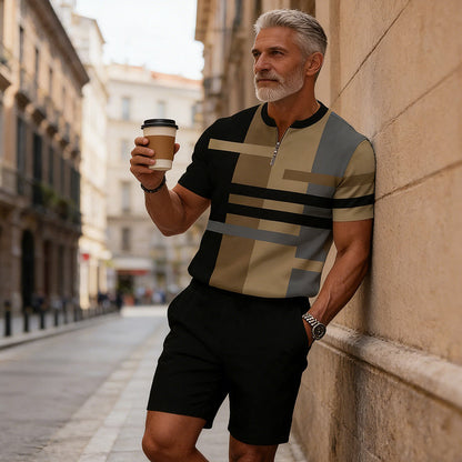 🔥50% DE RÉDUCTION !🔥 Ensemble chemise et short à col zippé pour homme